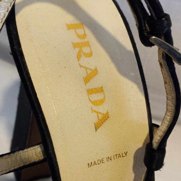 PRADA - MARY JANE - STACKED HEELS - SATIN - BLACK - SIZE 37.5 (EUC) - Picture 2 of 2